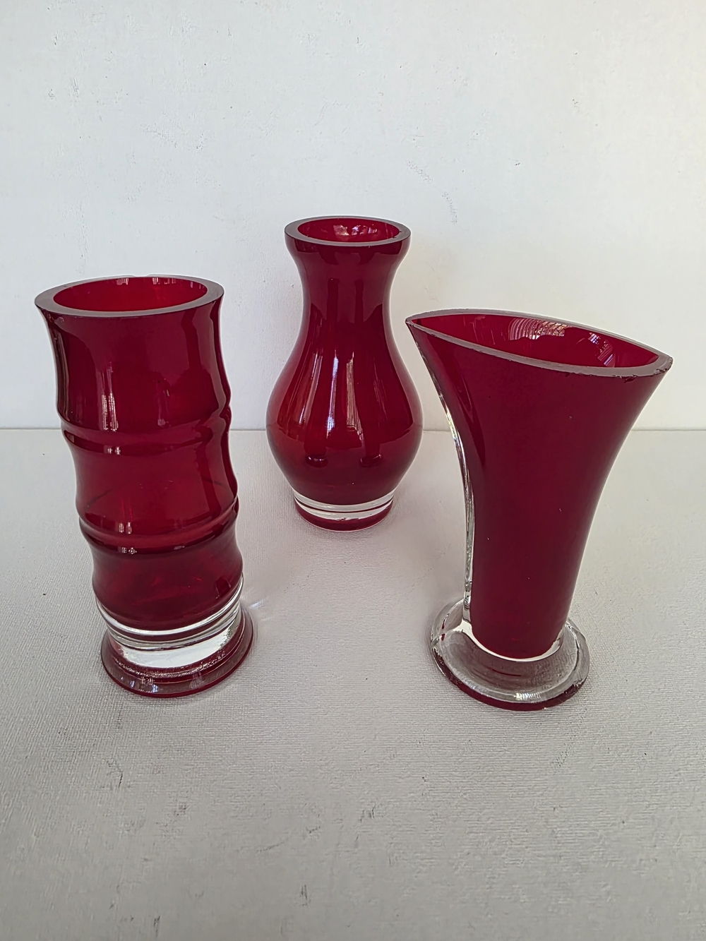 Vintage Set of Three Red Glass Bud Vases -